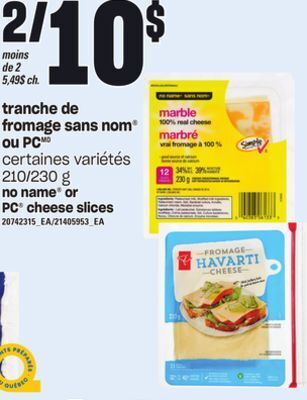 Provigo Tranche de fromage sans nom ou pc, 210/230 g offer