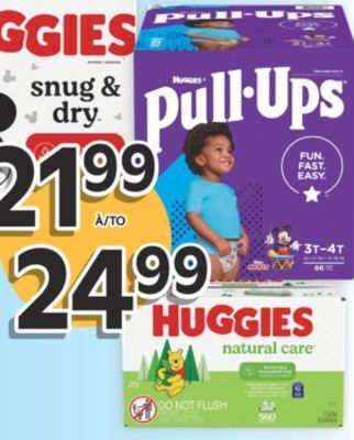 Brunet Huggies couches, culottes d'entraînement et lingettes sélectionnées offer