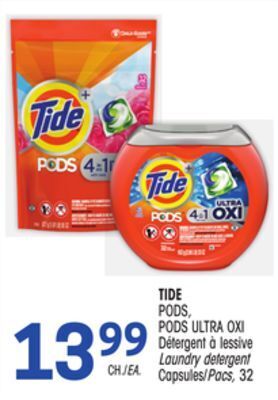 Uniprix Tide pods, pods ultra oxi détergent à lessive/laundry detergent offer
