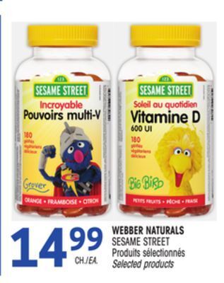 Uniprix Webber naturals sesame street produits sélectionnés/selected products offer