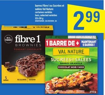 Maxi Barres fibre 1 ou sucrées et salées val nature, 125-210 g offer