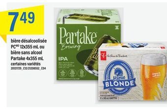 Maxi Bière désalcoolisée pcmd 12x355 ml ou bière sans alcool partake 4x355 ml offer