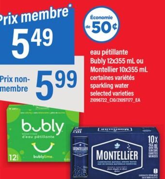 Maxi Eau pétillante bubly 12x355 ml ou montellier 10x355 ml offer