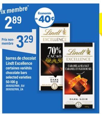 Maxi Barres de chocolat lindt excellence, 50-100 g offer