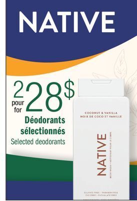 Jean Coutu Native déodorants sélectionnés offer