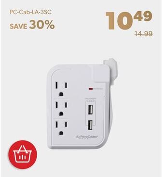 Shopper+ Compact size surge protector power strip with 3 ac outlet and 2 usb a - primecables offer