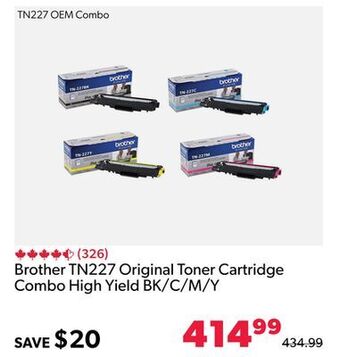 Shopper+ Brother tn227 original toner cartridge combo high yield bk/c/m/y offer
