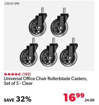 Shopper+ Universal office chair rollerblade casters, set of 5 - clear offer