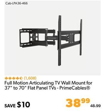 Shopper+ Full motion articulating tv wall mount for 37 to 70 flat panel tvs - primecables offer