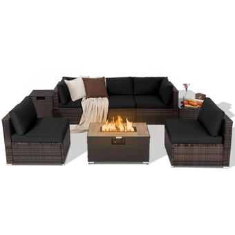 Best Buy Costway 8pcs patio rattan furniture set fire pit table tank holder cover deck offer
