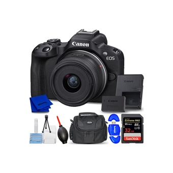 Best Buy Canon eos r50 mirrorless camera with 18-45mm lens (black) 5811c012 - 7pc bundle offer