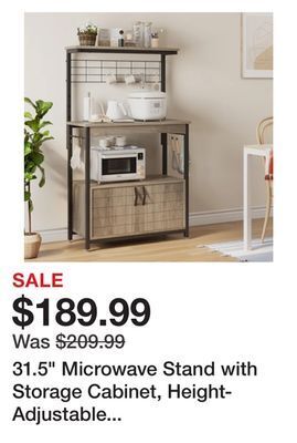Wayfair 31.5 microwave stand with storage cabinet, height-adjustable bakers racks for kitchen offer