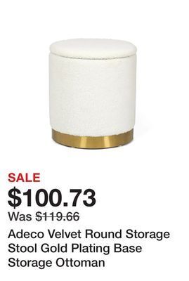 Bed Bath & Beyond Adeco velvet round storage stool gold plating base storage ottoman offer