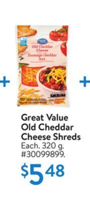 Walmart Great value old cheddar cheese shreds offer