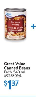 Walmart Great value canned beans offer