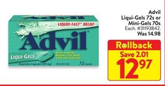 Walmart Advil liqui-gels 72s offer