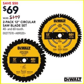 Lowe's Dewalt 2-pack 12 circular saw blade set offer