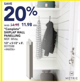 Lowe's Metrie complete shiplap wall panelling, 1/2 x 5-1/2 x 8' offer