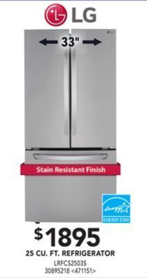 Lowe's Lg 25 cu. ft. refrigerator offer