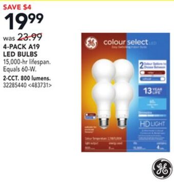 Lowe's Ge 4-pack a19 led bulbs offer