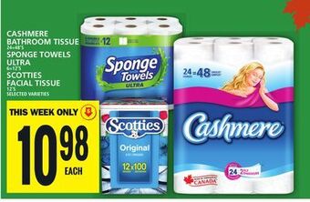 Food Basics Cashmere bathroom tissue or sponge towels ultra or scotties facial tissue offer