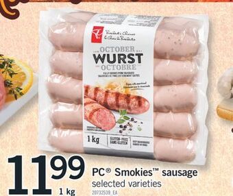 Fortinos Pc smokies sausage, 1 kg offer