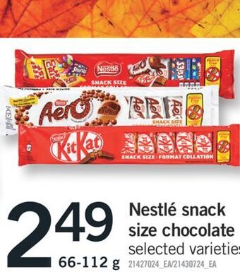 Fortinos Nestlé snack size chocolate size 66-112 g offer