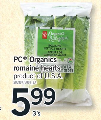 Fortinos Pc organics romaine hearts, 3's offer