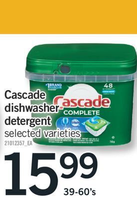 Fortinos Cascade dishwasher detergent, 39-60's offer