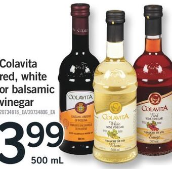 Fortinos Colavita red, white or balsamic or vinegar, 500 ml offer