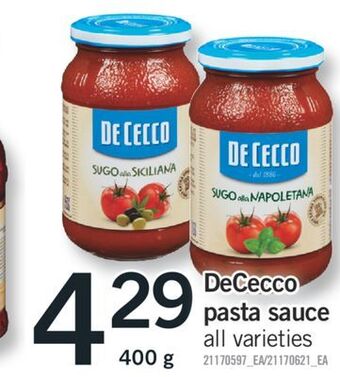 Fortinos Dececco pasta sauce 400 g offer