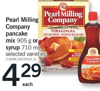 Fortinos Pearl milling company pancake mix 905 g or syrup 710 ml offer