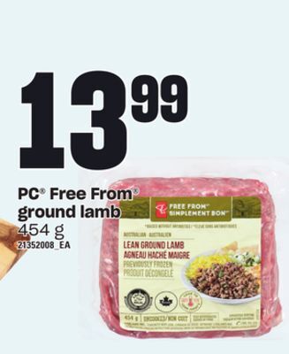 Loblaws Pc free from ground lamb, 454 g offer