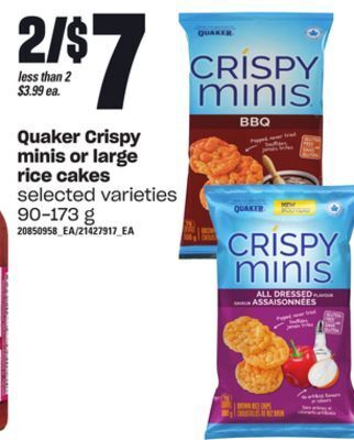 Loblaws Quaker crispy minis or large rice cakes, 90-173 g offer