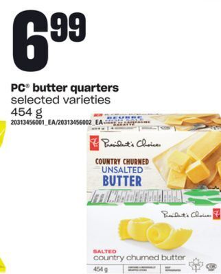 Loblaws Pc butter quarters, 454 g offer