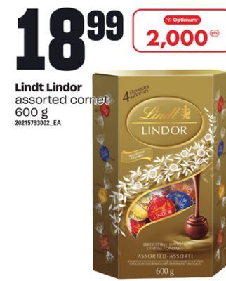 Loblaws Lindt lindor assorted cornet, 600 g offer