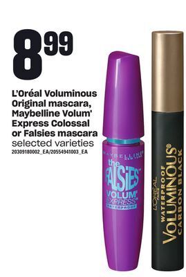 Loblaws L'oréal voluminous original mascara, maybelline volum' express colossal or falsies mascara offer
