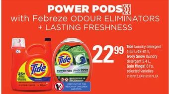 Loblaws Tide laundry detergent, 4.55 l/48-81's, ivory snow laundry detergent, 3.4 l, gain flings!, 81's offer