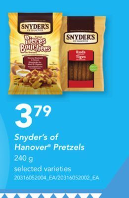 Loblaws Snyder's of hanover pretzels, 240 g offer