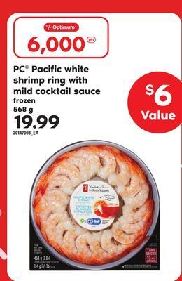 Loblaws Pc pacific white shrimp ring with mild cocktail sauce offer