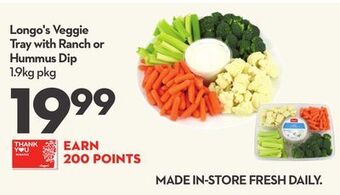 Longo's Longo's veggie tray with ranch or hummus dip offer