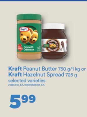 Real Canadian Superstore Kraft peanut butter 750 g/1 kg or kraft hazelnut spread 725 g offer