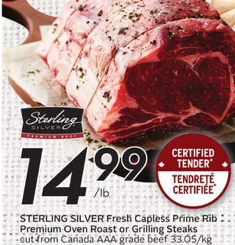Sobeys Fresh capless prime rib premium oven roast or grilling steaks offer