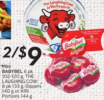 Sobeys Mini babybel 6 pk 102-120 g, the laughing cow 8 pk 133 g, dippers 140 g or kiri portions offer