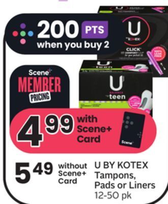 Sobeys U by kotex tampons, pads or liners offer