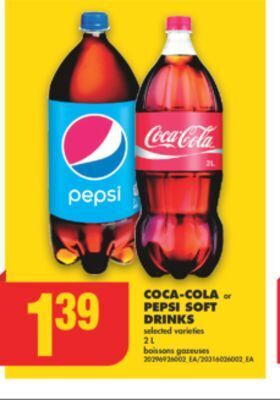 No Frills Coca-cola or pepsi soft drinks, 2 l offer