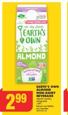 No Frills Earth's own almond non-dairy beverage, 1.89 l offer