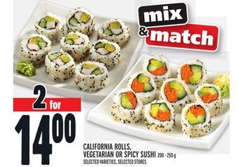 Metro California rolls, vegetarian or spicy sushi offer