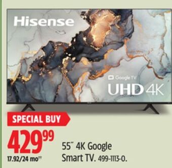 Canadian Tire Hisense 55 4k google smart tv offer