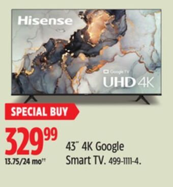 Canadian Tire Hisense 43˝ 4k google smart tv offer